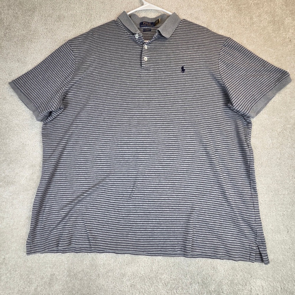 Polo Ralph Lauren Shirt Mens XXL Gray Navy Stripe Short Sleeve Pony Cotton - Picture 2 of 8
